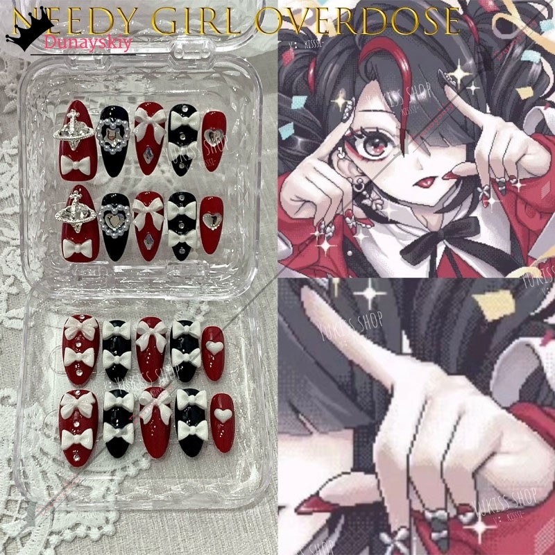 Nail Art Press On - YiNuo*/ニーディーガールオーバードーズ ジライ・ケイ・アメちゃん Y2K カワイイ グリッターネイル アクリル製
