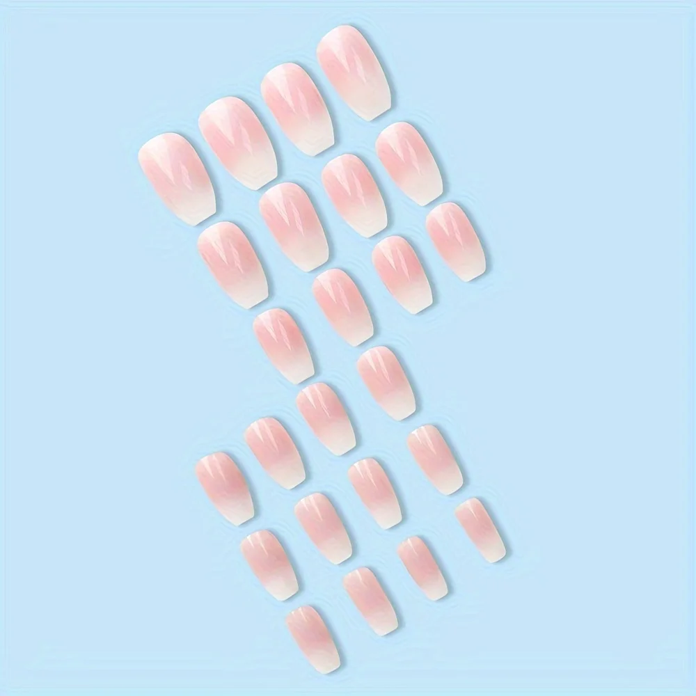 光沢のある短い棺型のグラデーションピンクネイルステッカー24 - Nail Art Pink のレビューと価格