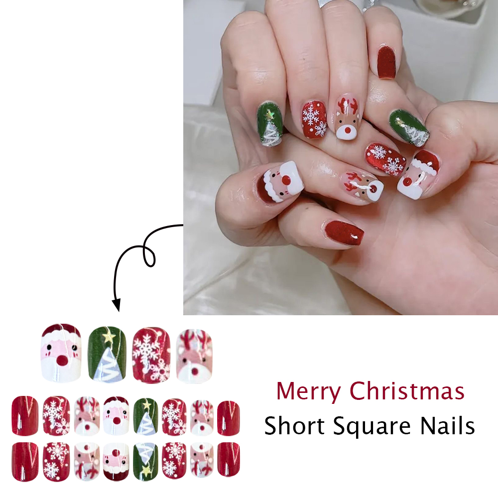 クリスマスプレスオンネイル サンタ トナカイ 雪の結晶 フェ - Nail Art Press On のレビューと価格