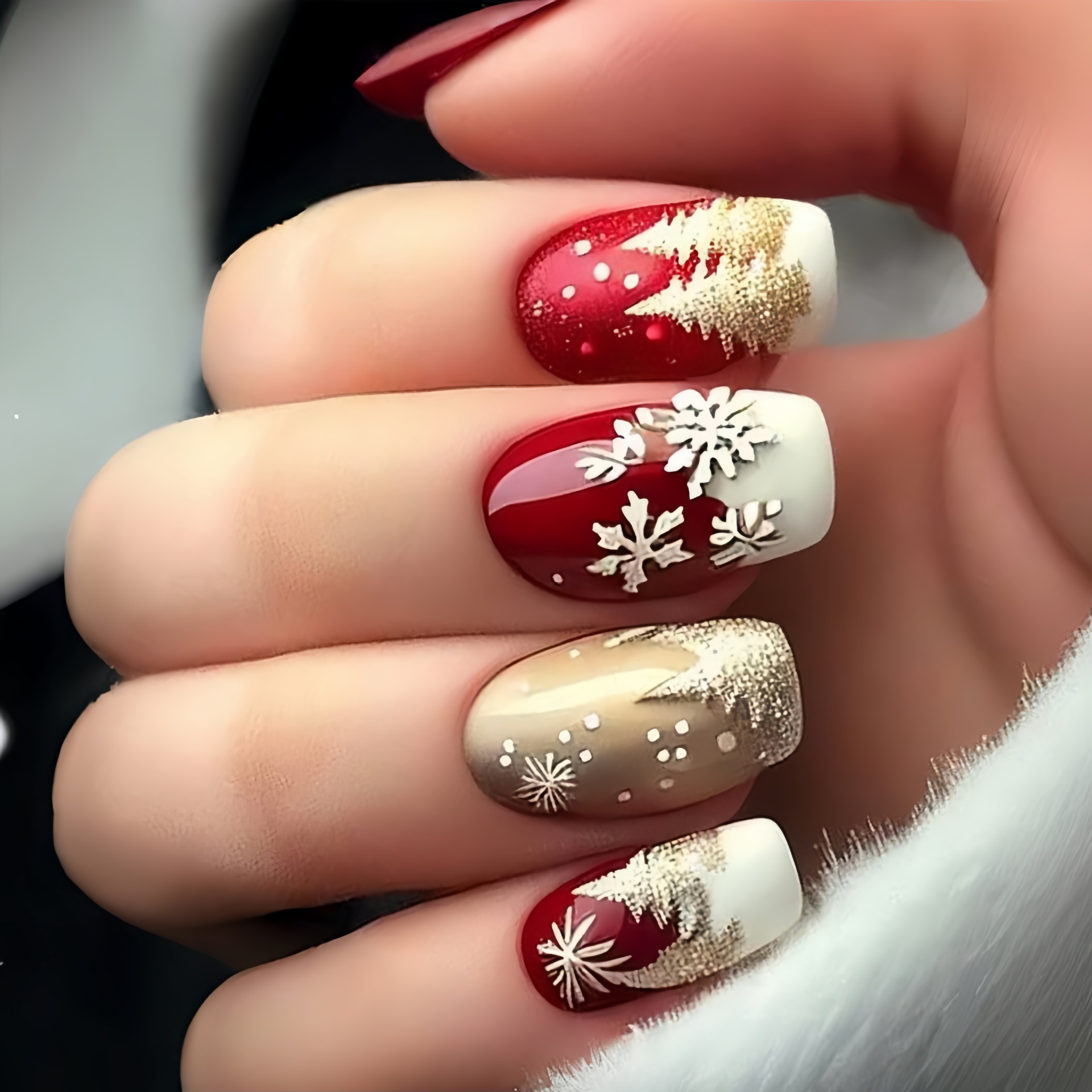 クリスマスパーティー用ミディアムフェイクネイル 雪の結晶 ク - Nail Art Press On のレビューと価格