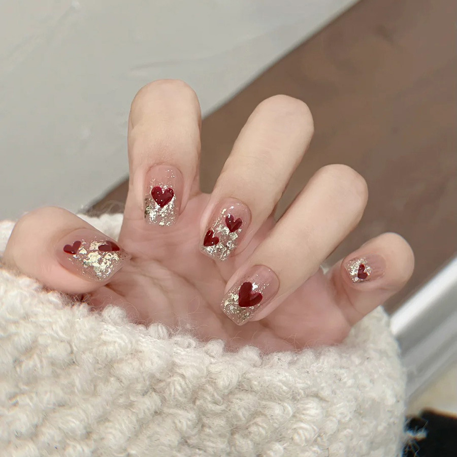 24枚入り/セット ショートスクエアフェイクネイル 女性用  - Nail Art Press On のレビューと価格