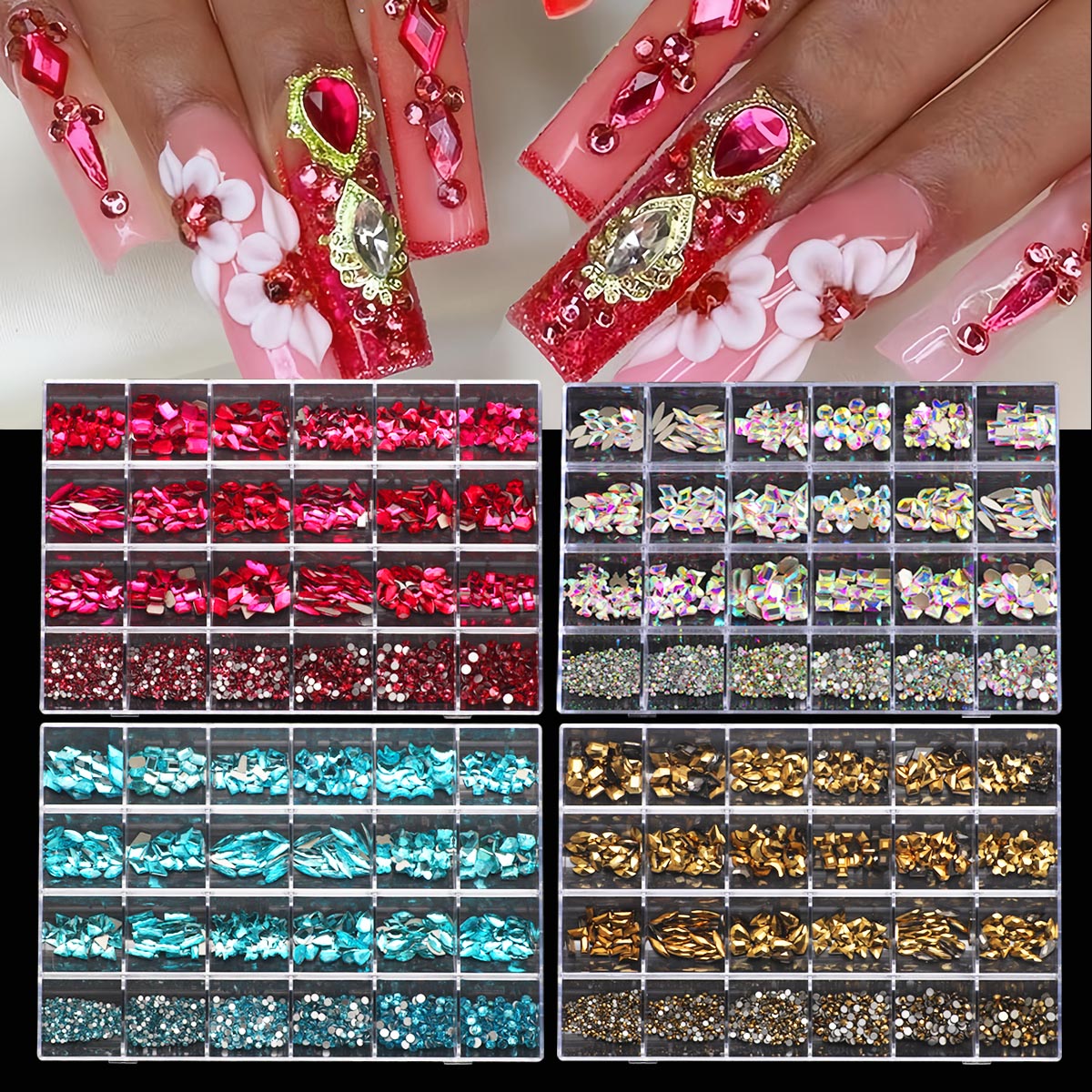 1箱入りマルチシェイプ3Dネイルダイヤモンドキット - 24 - Nail Art Valentines Day のレビューと価格